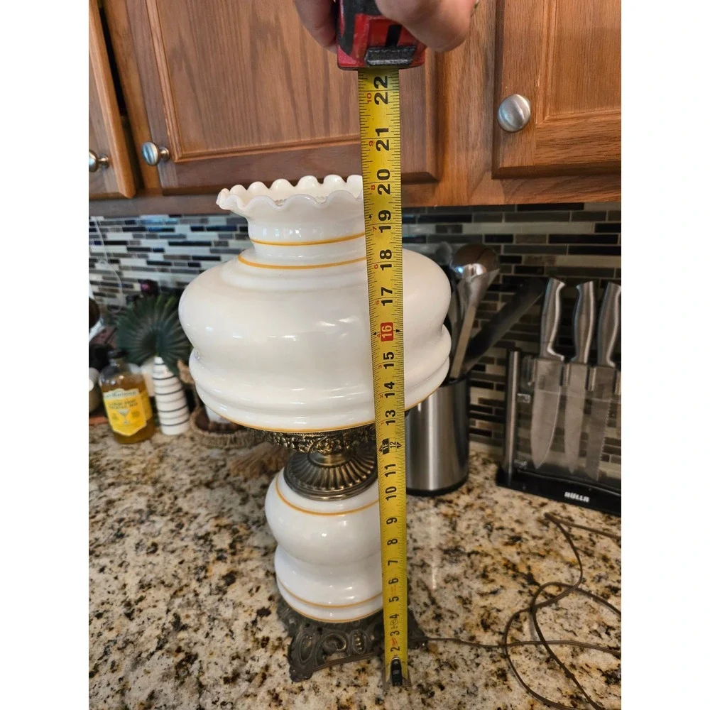 Vintage Hurricane Lamp Floral Milk Glass Gone With The Wind Style 3-Way Light